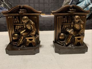 Vintage Cast Metal Monk In Library Bookends By Philadelphia Mfg.  Co.