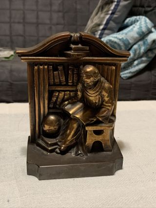 Vintage Cast Metal Monk In library Bookends By Philadelphia Mfg.  Co. 2