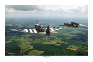 Wwii Ww2 Raaf Raf Spitfire V - 1 Doodlebug Aviation Art Photo Print - 12 " X 18 "