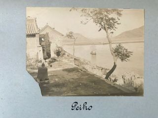 7 SMALL ANTIQUE PHOTOS PEKING BEIJING PEIHO HAI RIVER CHINA ON ONE LARGE CARD 4