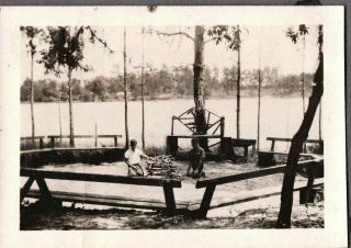 Vintage Photograph Campfire Ymca Camp - Boy Scouts Daytona Beach Florida Old Photo
