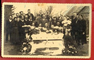 Antique Post Mortem Boy In Casket Vintage Funeral Photo Postcard 3