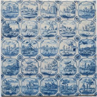 25 Liverpool / Delft Delftware Tiles Carreaux With Landscapes,  C.  1760