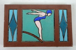 Vintage Arts And Crafts Architectural Salvage Mosaic Co.  Tile Dive Woman Swim