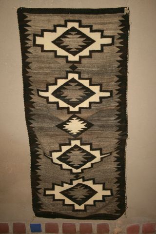Vintage Navajo Weaving Textile Rug Gray 50 " X 26 " Runner Natural Wool