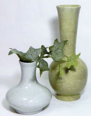 Vases/pottery/ceramic/crackle Design/grey/celery Green/flower Display/ 2