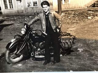 Vintage 1940s Ww2 Era Navy Soldier Harley Davidson Motorcycle Photo