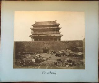 2 Large Antique Photos Peking Beijing Entrance Gate Building & Coal Hill,  China