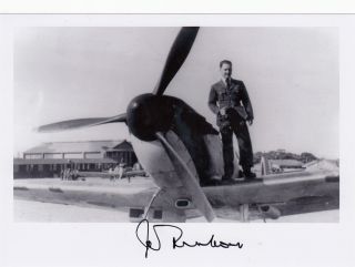 Wwii Ww2 Raf Fighter Command Spitfire Freeborn Dfc Aircraft Wing Signed Photo