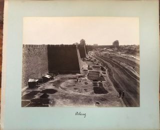 2 Large Antique Photos Peking Beijing Wall Towers & Road,  Temple China