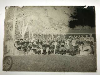 5x7 Glass Negative Large Group Photo With Old Car Tire - Circa 1901