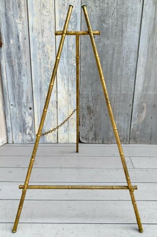 Vintage Faux Bamboo Gilt Metal Large 40 " Floor Easel Art Display Stand C.  1950
