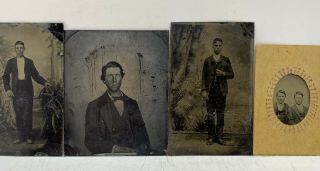 4 Antique 1800’s Civil War Era Men’s Old Tin Type Photos Vintage Photographs