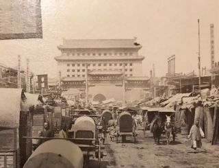 2 LARGE ANTIQUE PHOTOS PEKING BEIJING CHIEN MEN GATE & STREET SCENES CHINA 4