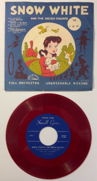 Snow White And The Seven Dwarfs Kiddie Land Records Klr3a Red Vinyl