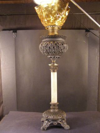 Antique Bradley Hubbard Gwtw Floral Banquet Parlor Kerosene Column Oil Lamp 19 C