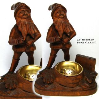 Charming Antique Black Forest Carved Smoker ' s Stand,  Ashtray,  Match Holder Gnome 3