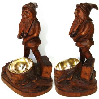 Charming Antique Black Forest Carved Smoker ' s Stand,  Ashtray,  Match Holder Gnome 4