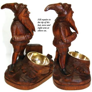 Charming Antique Black Forest Carved Smoker ' s Stand,  Ashtray,  Match Holder Gnome 5