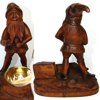 Charming Antique Black Forest Carved Smoker ' s Stand,  Ashtray,  Match Holder Gnome 6