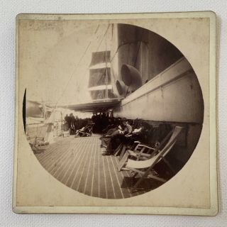 Antique Cabinet Card Round Kodak? Deck On Board Ss Britannic Ocean Liner Ship