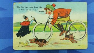 Vintage Comic Postcard 1905 Racing Bicycle Cycling Byron Assyrian Wolf On Fold