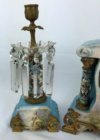 ANTIQUE FRENCH PORCELAIN AND CLOISONNE CLOCK SET SIGNED PETIT WITH BRONZE DETAIL 3