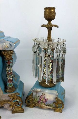 ANTIQUE FRENCH PORCELAIN AND CLOISONNE CLOCK SET SIGNED PETIT WITH BRONZE DETAIL 4