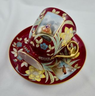 Antique Paris Porcelain Chocolate Cup & Saucer,  Aesthetic Style