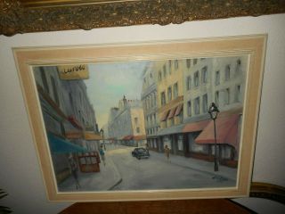 Large Old Oil Painting,  { City Scene In Paris,  Is Signed Du Bois,  Frame }.