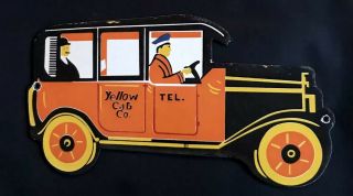 Vintage 1930’s Yellow Cab 12” Porcelain Sign Car Truck Oil Gas Gasoline