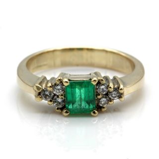 18k Solid Gold Vintage 0.  58 Ctw Emerald & Diamond Ring Size 4.  75 1042b - 4