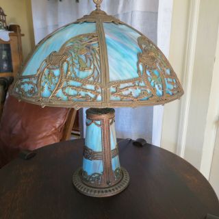 Early 20th Century Slag Glass Lamp Bradley Hubbard Handel Miller Arts & Crafts