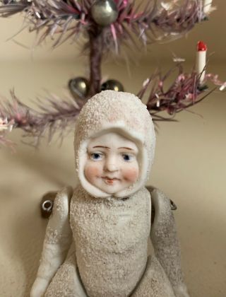 Rare Antique German Hertwig All Bisque Jointed Snowbaby Doll Figurine 2