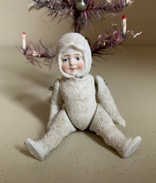 Rare Antique German Hertwig All Bisque Jointed Snowbaby Doll Figurine 3