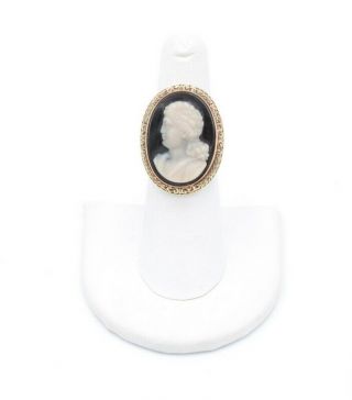 Antique 14k Gold Large Victorian Hand Carved Onyx Cameo Ring Size 5.  5 10015 - 8
