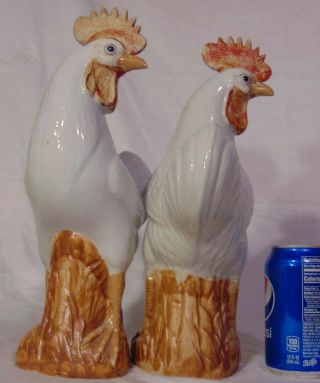 Pr Early 20th C Chinese Porcelain White Roosters Chickens Figurine 5 6