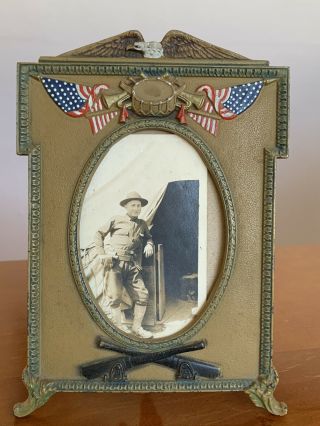 Antique Ww1 Cast Iron Military Picture Frame - - Near - Rhtf