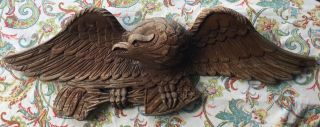 Antique Hand Carved Wooden Eagle Wall Hanging,  38.  75” Wide