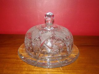 Vintage Cut Lead Crystal Glass Cheese Bell Or Dome - Pinwheel Design