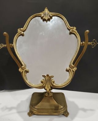 Vintage Baroque Italian Large Elegant Brass Vanity Dressing Table Top Mirror
