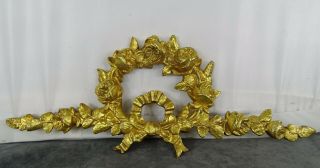 11 " Antique French Gilded Bronze Furniture Pediment Decoration - Flowers Roses