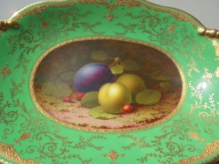 Antique Coalport Porcelain Hdld Bowl HP Fruit Green Gold Encr Sgnd Howard 10 3/4 2