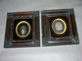 2 Daguerreotypes In Wood Frames 2 1/4 " X 3 " Oval In A 8 " X 7 1/4 " Frame