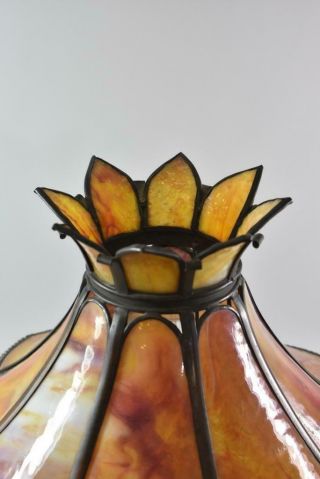 Antique 8 Panel Curved Bent Leaded Oil Lamp Shade Amber,  Orange and Red 3