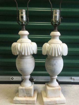 Matched Pair Vintage French Alabaster Neoclassical Urn Style Table Lamps