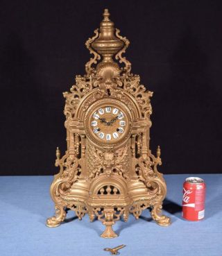 Vintage Bronze Neo Gothic Mantel Clock With Hermle/fhs Clockworks