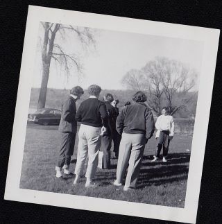 Old Vintage Antique Photograph People From Behind Standing On Field