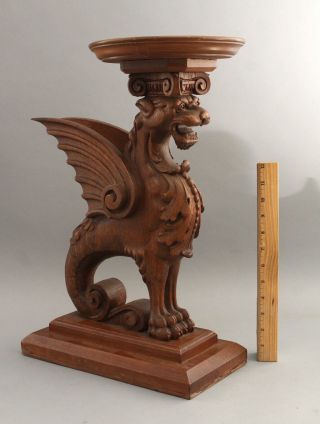 Antique Circa - 1900 Hand Carved Oak Architectural Gothic Griffin,  Stand Table