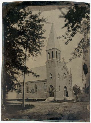 Full Plate Tintype Of A Mystery Church Plus Silver Gelatin Photo Same Church